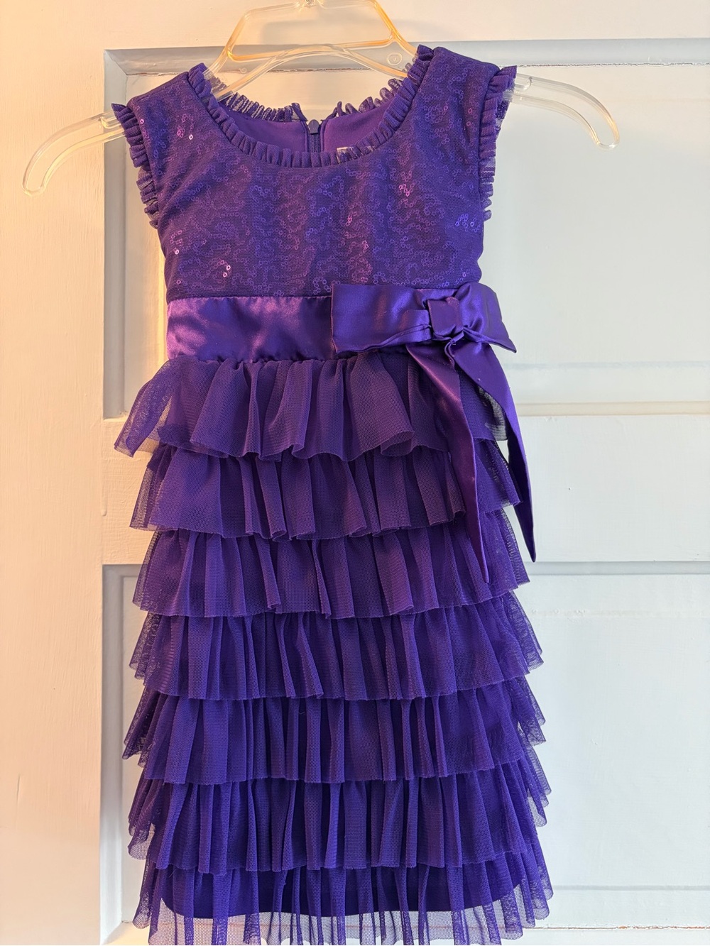 Jona Michelle Purple Layered Tulle Ruffle Dress with Satin Bow
